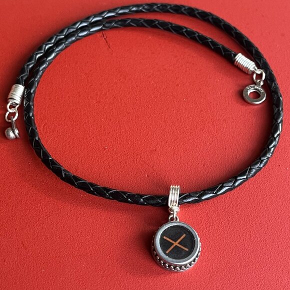 Braided Leather Necklace, Vintage Typewriter Key, Womens Mens Layering Necklace - Picture 6 of 7